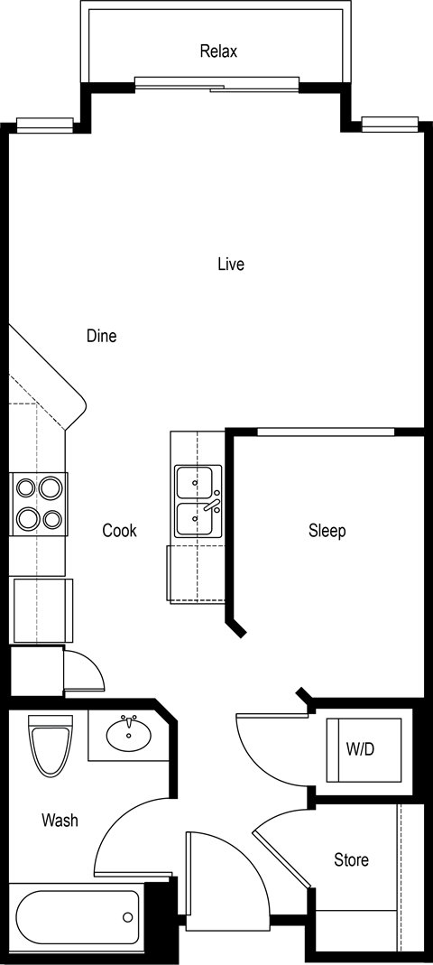 a floor plan of a 1 bedroom apartment
